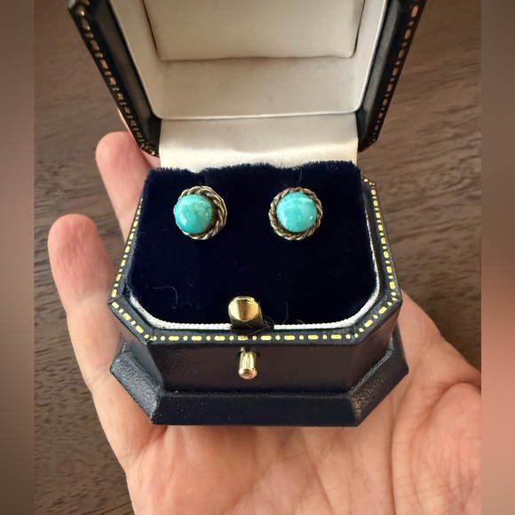 Natural Arizona Turquoise Solid Sterling Silver Stud Earrings - Picture 2 of 9